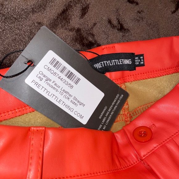 Orange Faux Leather Straight Leg Pants - Picture 5 of 5